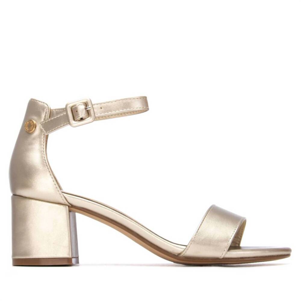 NEW XTI women's block heel ankle strap sandals in gold - Picture 3 of 3